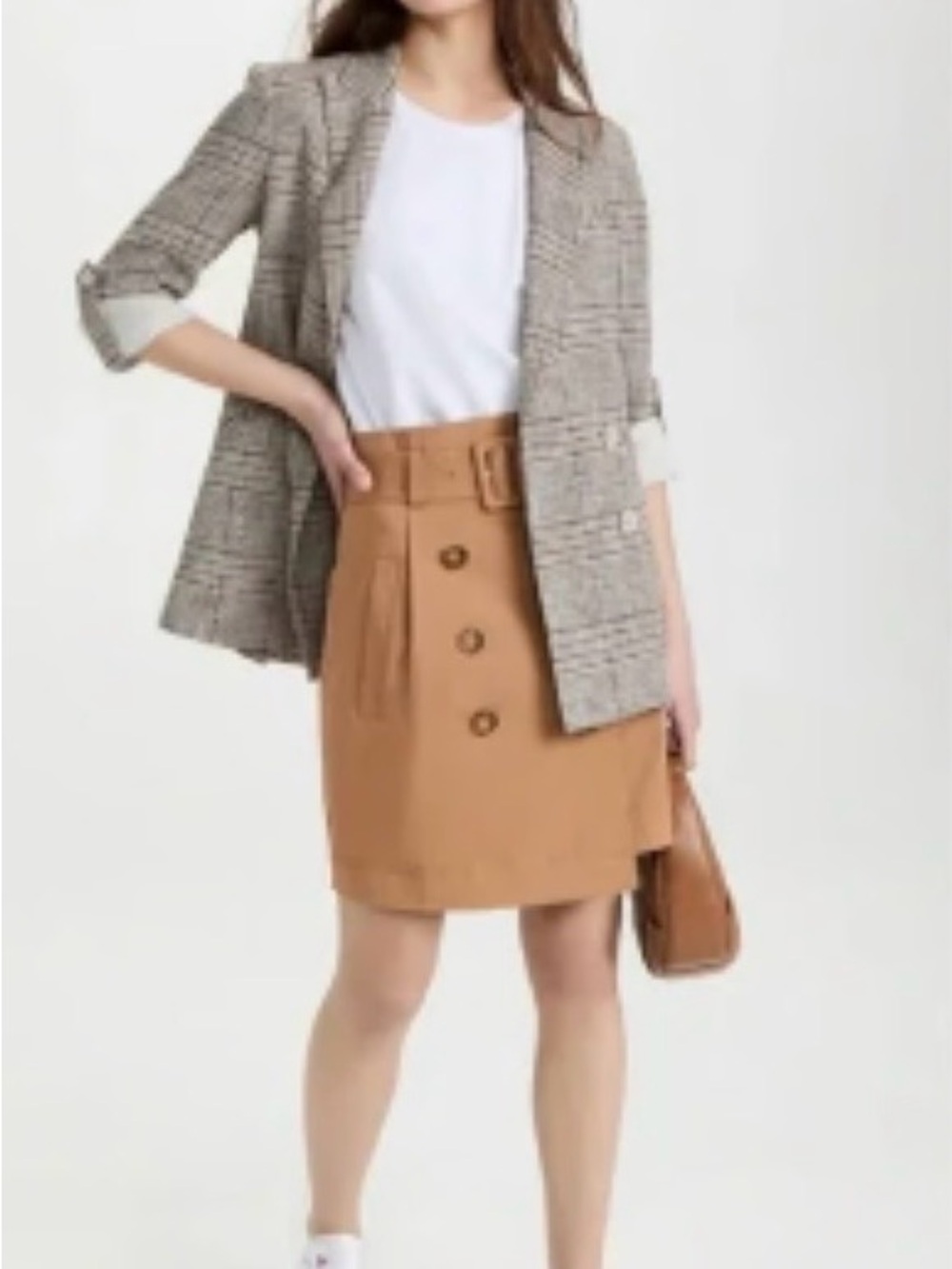 Veronica Beard Melany Mixed Media White and Tan High-Waist Belted Mini Dress - Picture 4 of 13